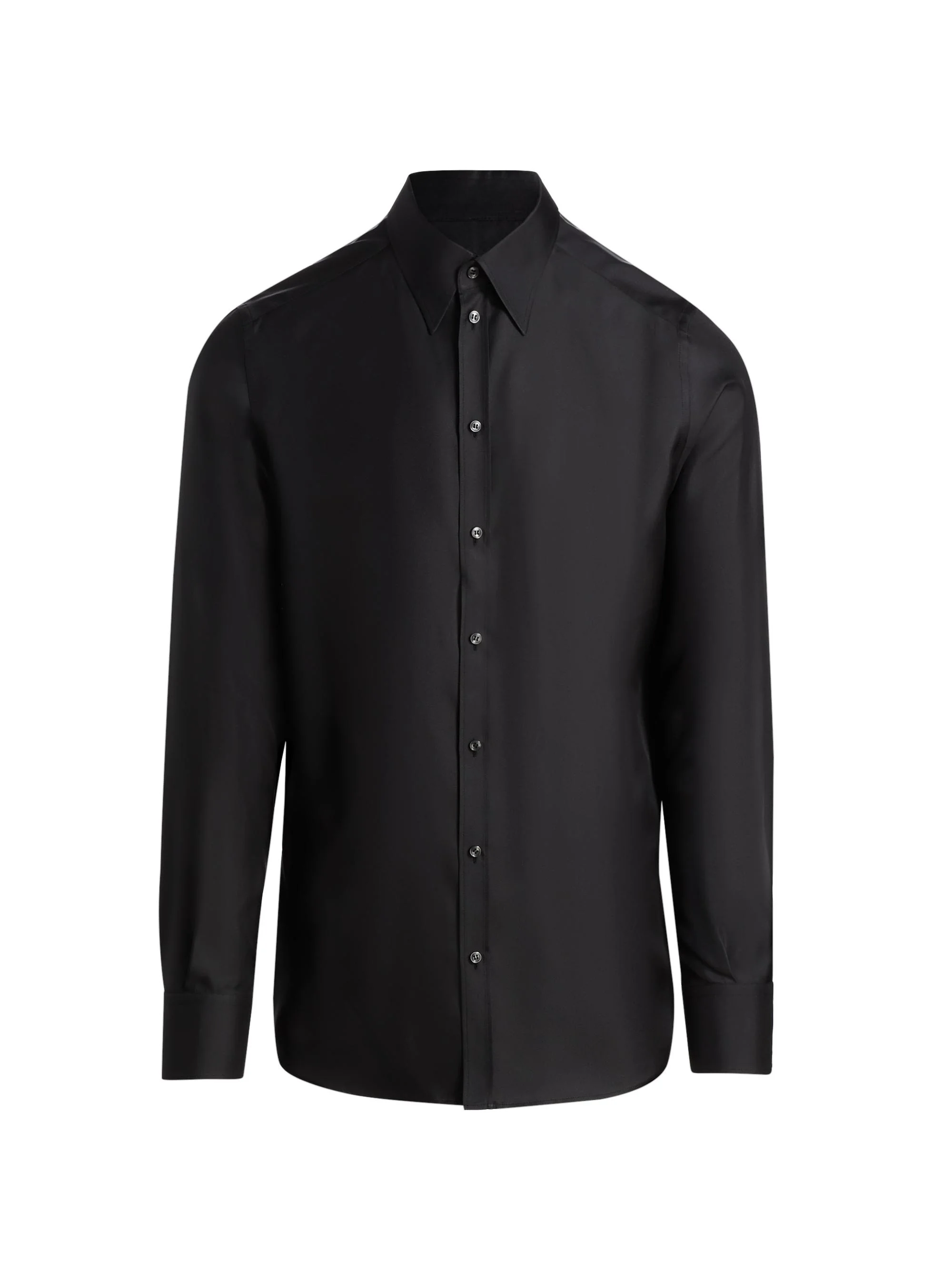 Men's Silk Twill Button-Front Shirt - Nero - 1