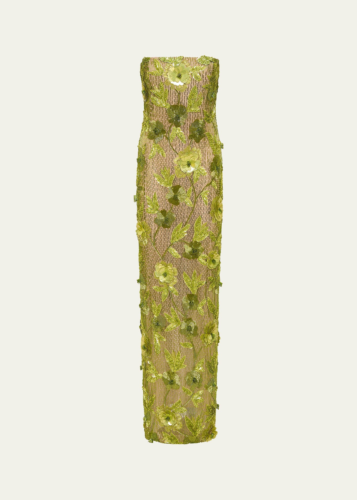Pierre Floral Beaded Strapless Gown - 1