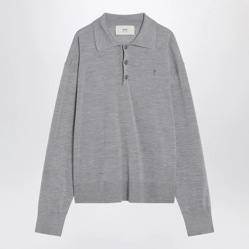 Ami Paris Grey Wool And Silk Polo Ami De Coeur Men - 1