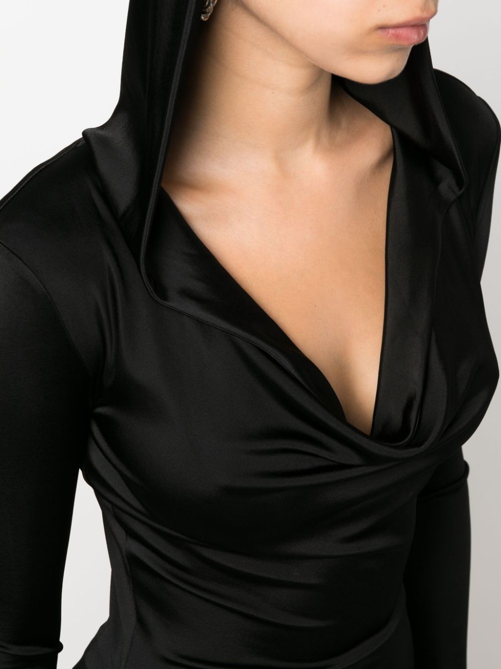 draped-neckline hooded maxi dress - 5