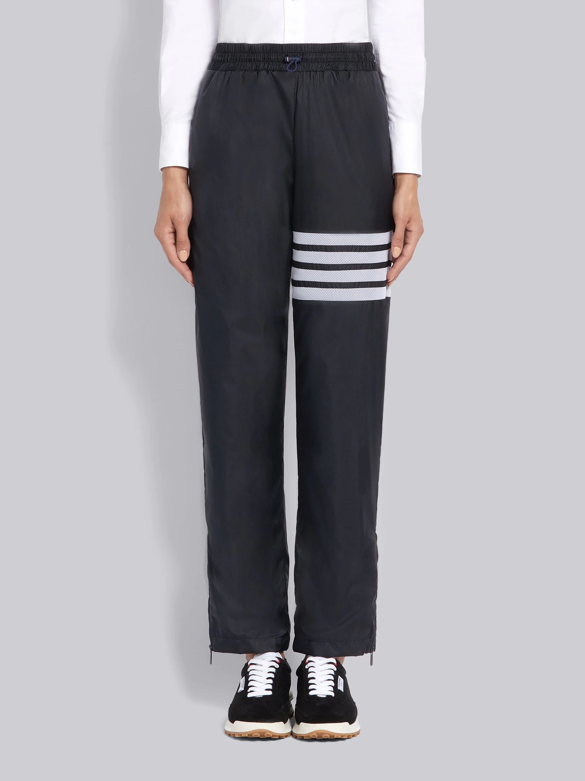 Navy Sheer Ripstop Straight Leg 4-Bar Track Pants - 1