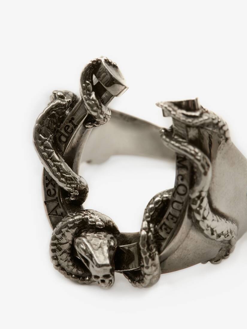 Snake Horseshoe Ring in Antique Silver - 3