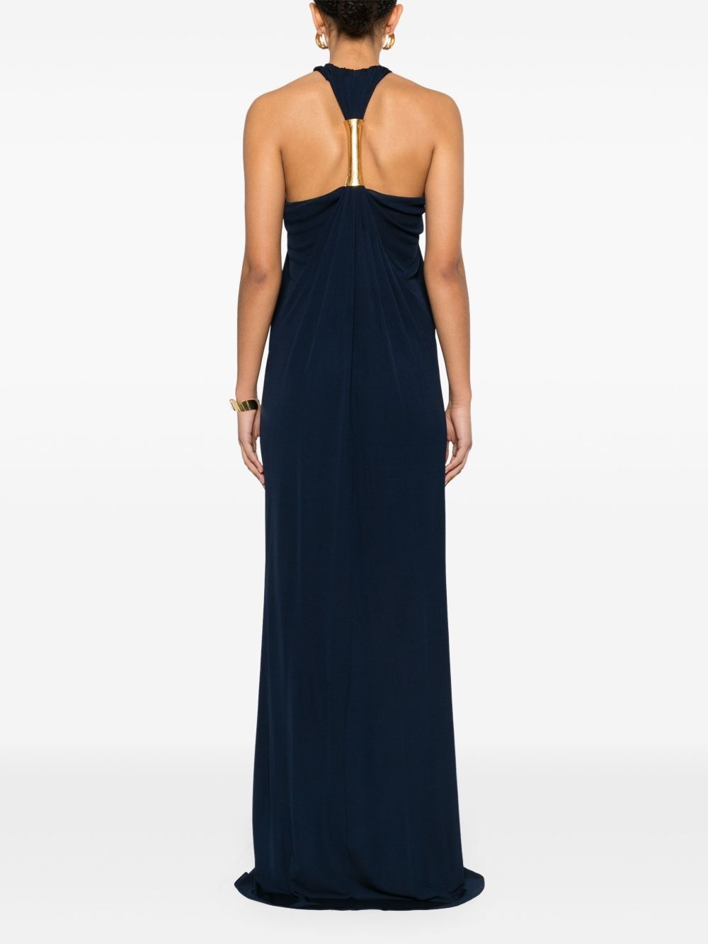halterneck crepe evening gown - 4