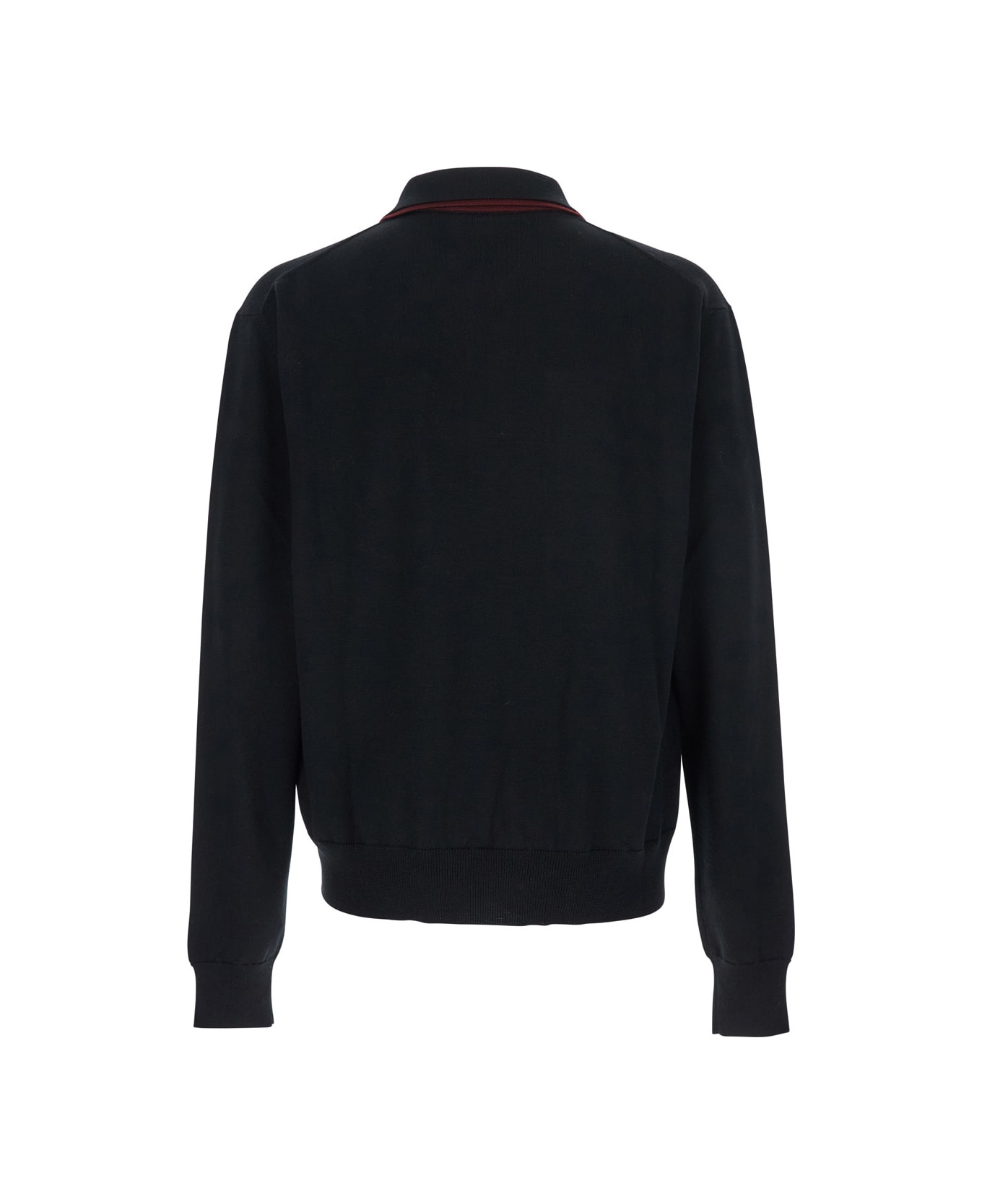 Black Sweater With Classic Collar And Front Zip Pockets In Wool Man - 2