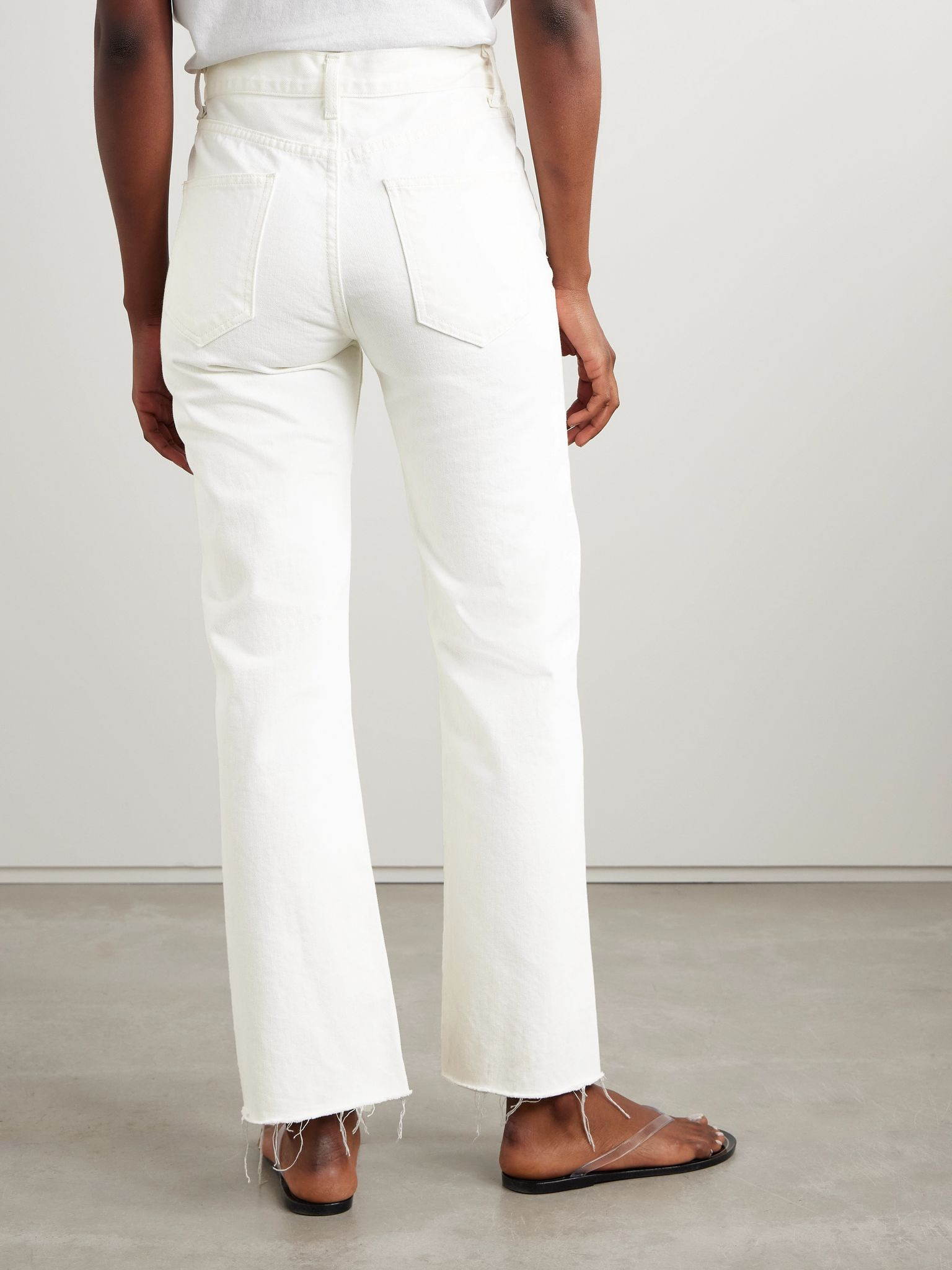 Calla frayed high-rise straight-leg jeans Cream - 4