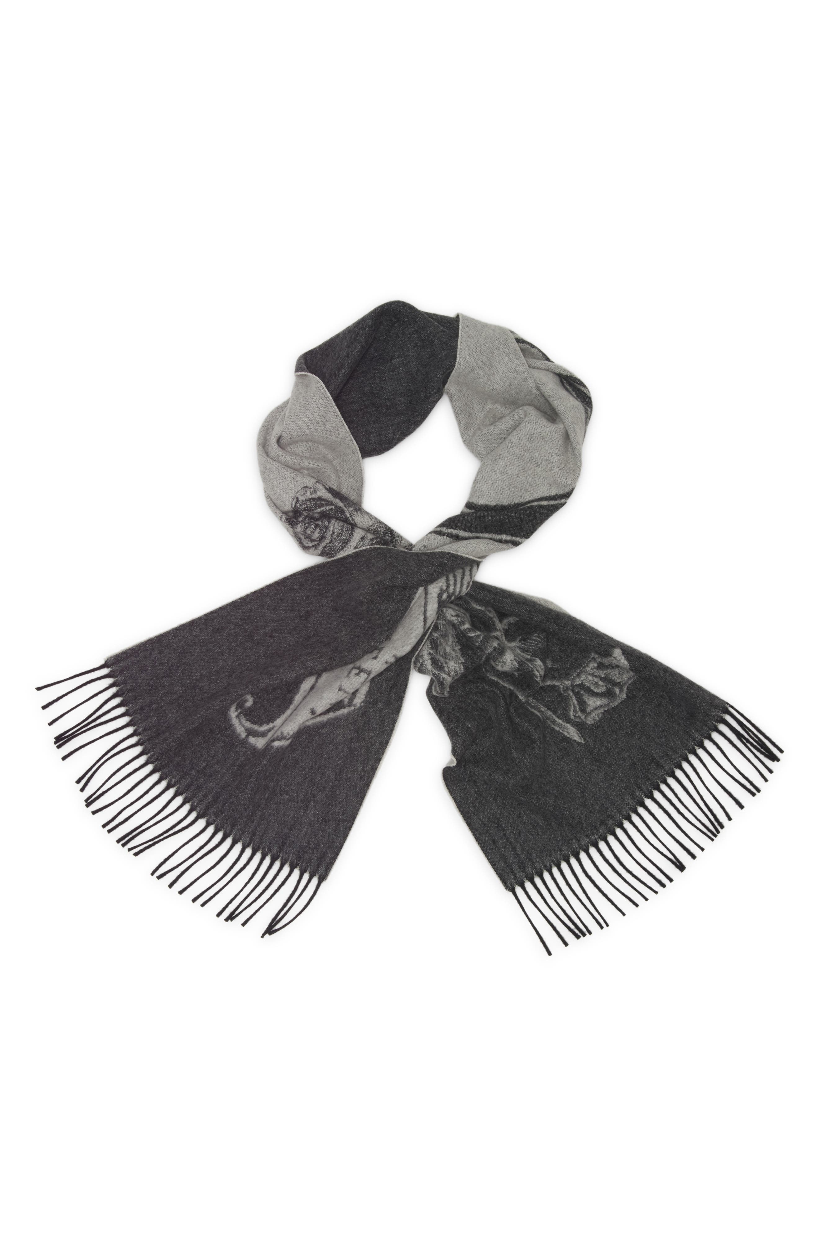 McQueen Tattoo Jacquard Wool & Cashmere Fringe Scarf in Black at Nordstrom - 2