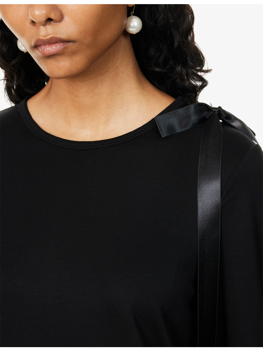 Bow-Ribbon Long-Sleeves Woven T-Shirt - 5