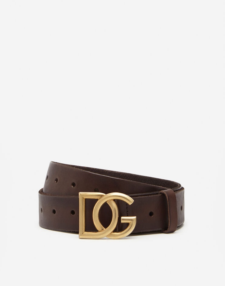 Split-grain leather belt with crossover DG logo - 1