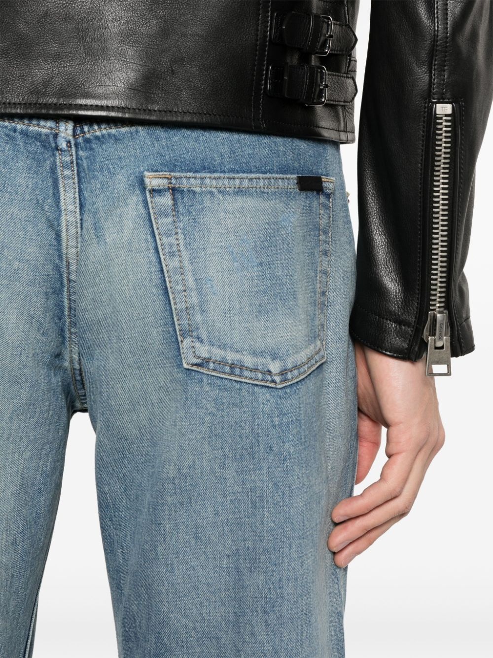 stonewashed distressed straight jeans - 5