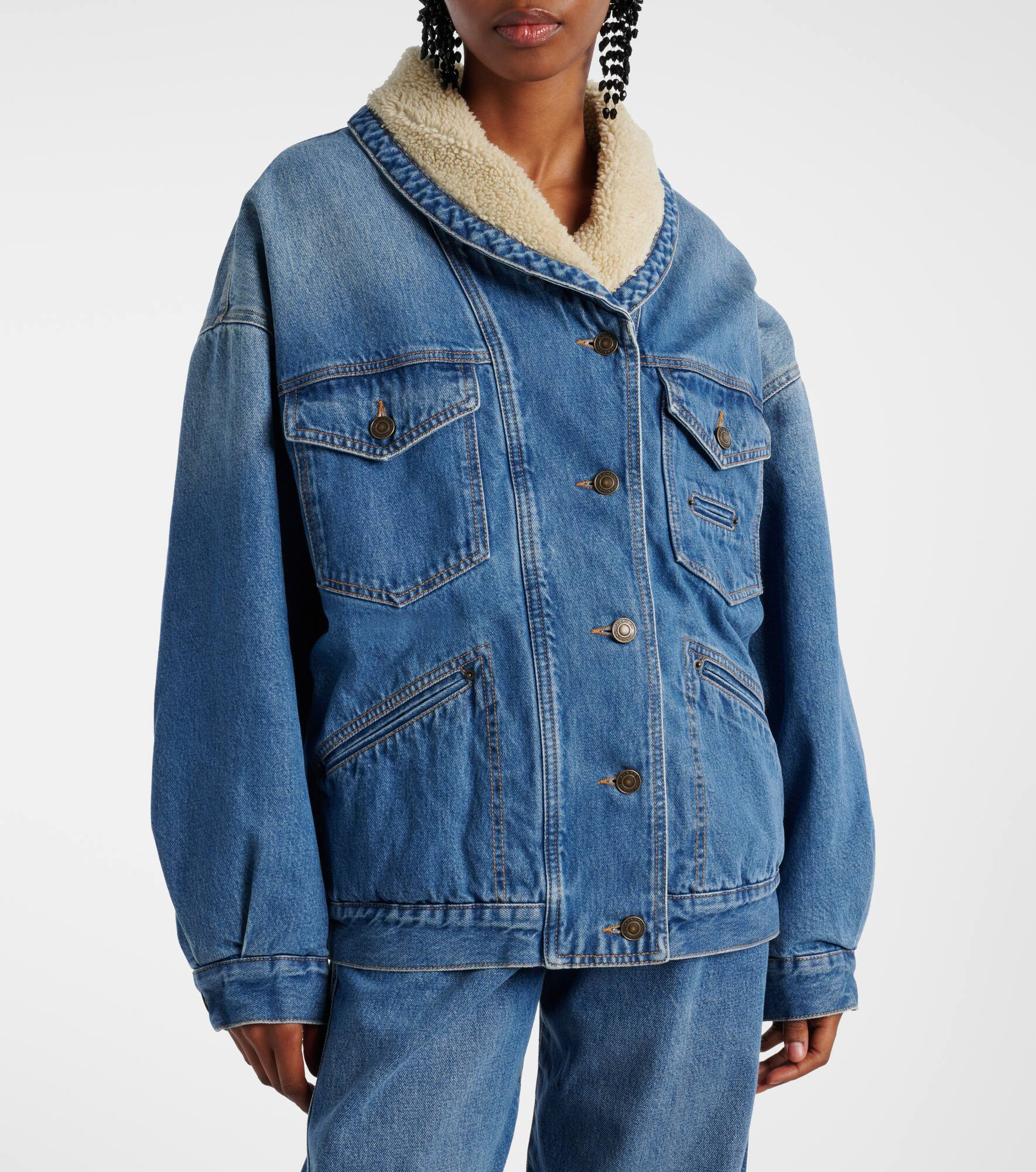 Pimia faux shearling-trimmed denim jacket - 6