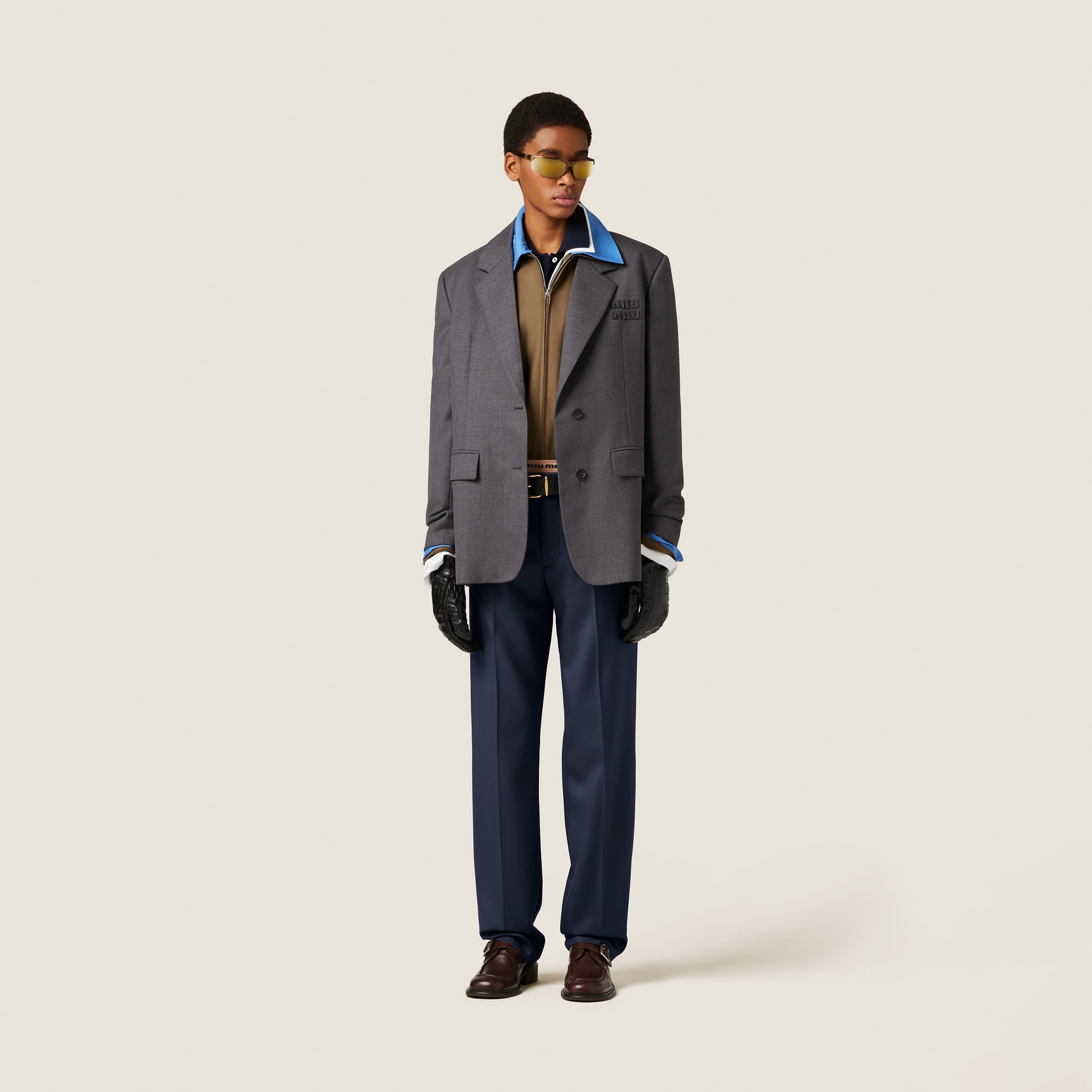 Gabardine blouson jacket with poplin collar - 2