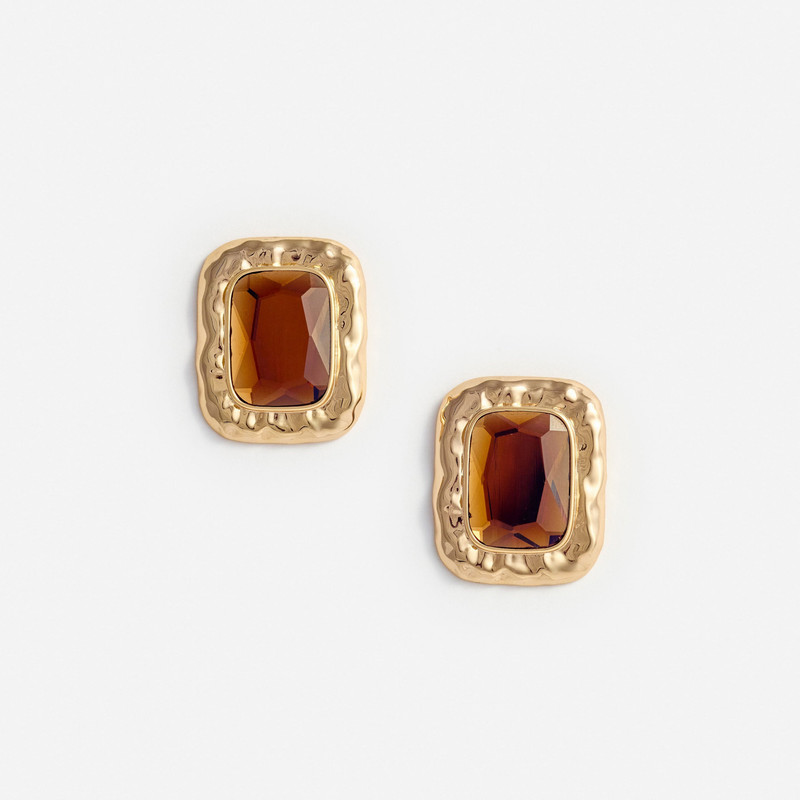 Mottled Gold Amber Earrings - 1