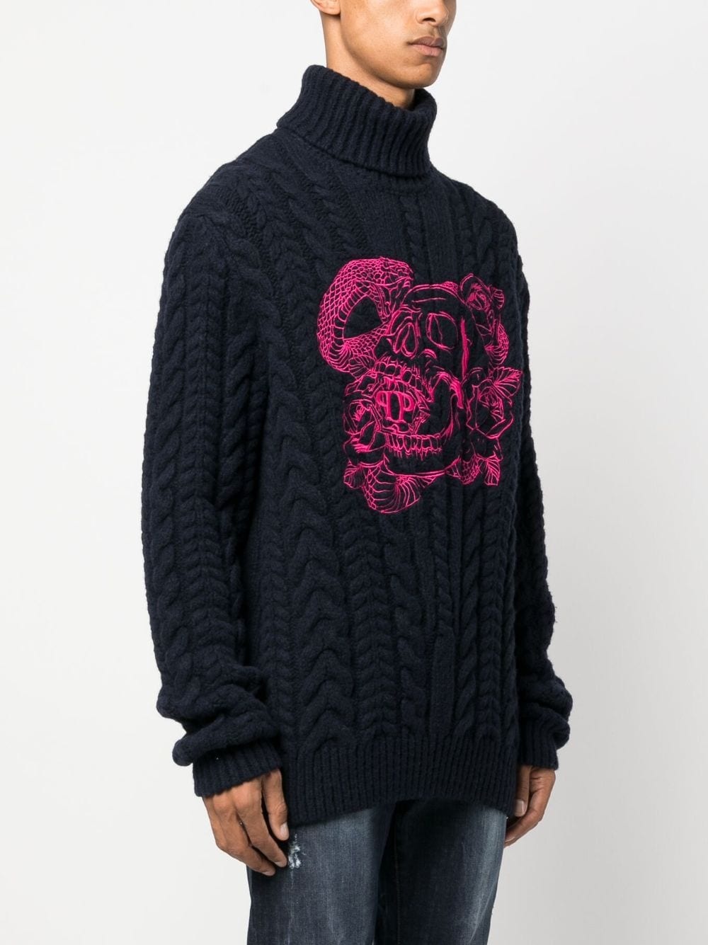 embroidered-skull roll-neck jumper - 3