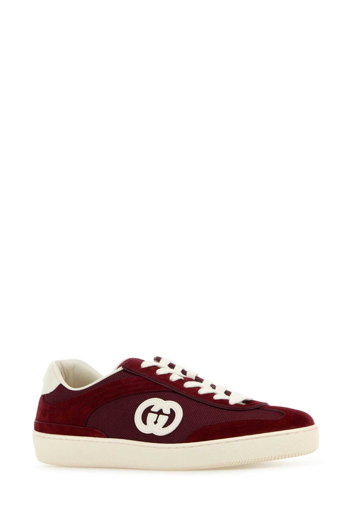 Gucci Women Burgundy Fabric And Suede Sneakers - 2