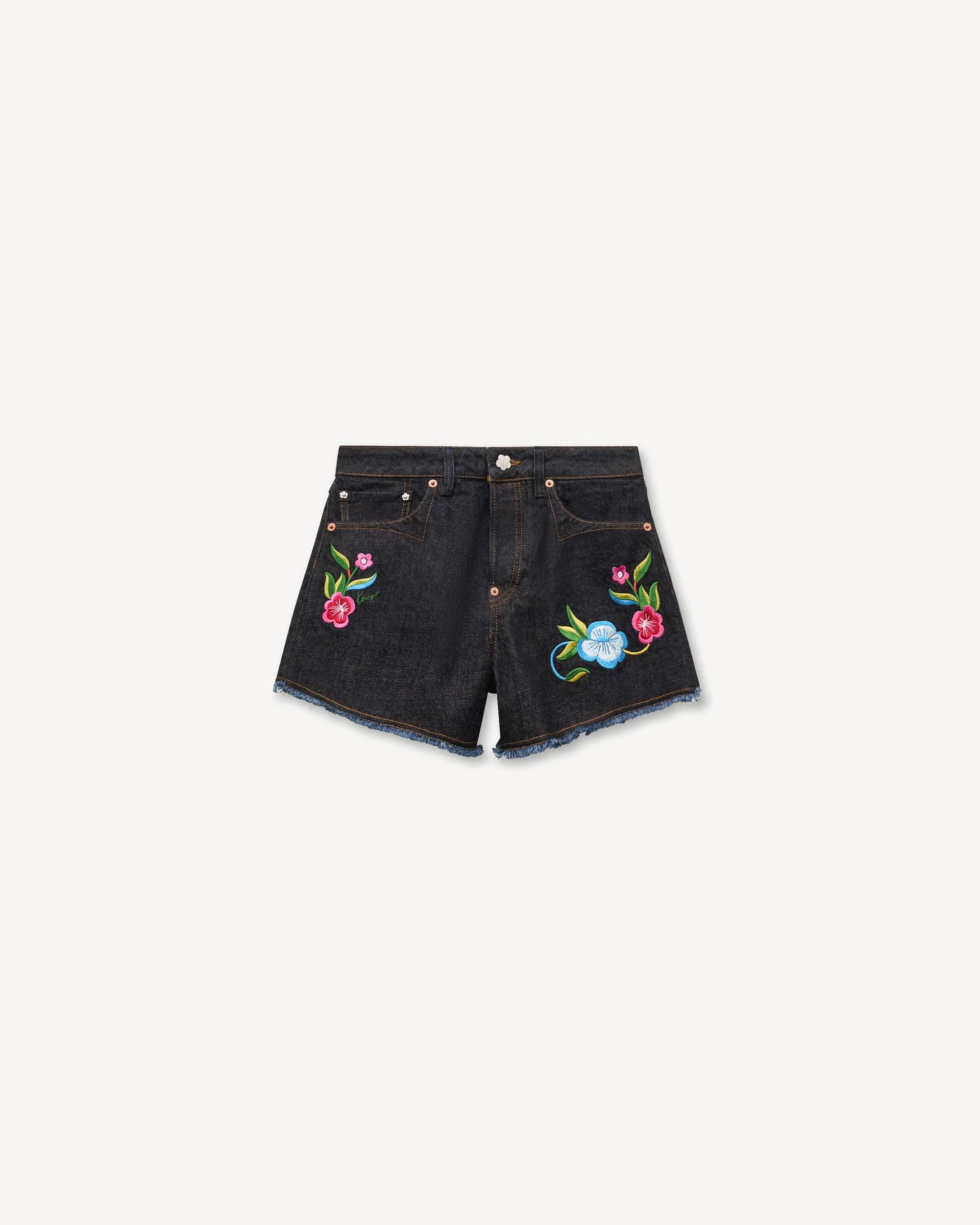 'KENZO Wildflower' embroidered shorts in japanese denim - 1