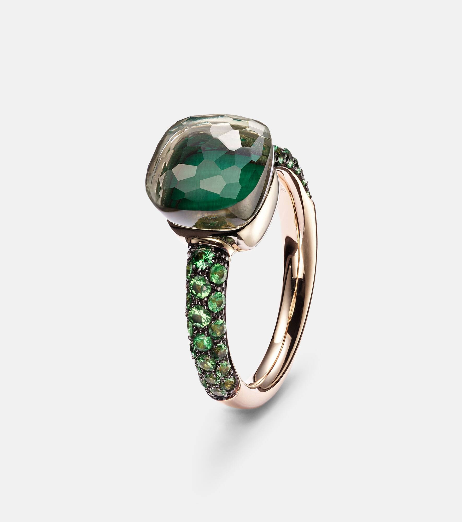 Nudo 18kt rose and white gold ring with malachite, prasiolite, and tsavorite - 4