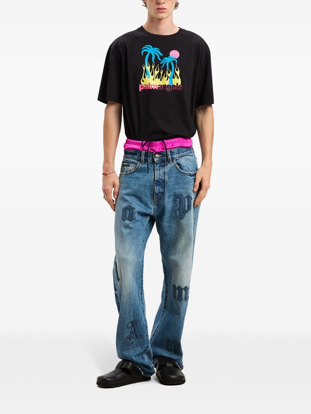 logo patch straight jeans - 2