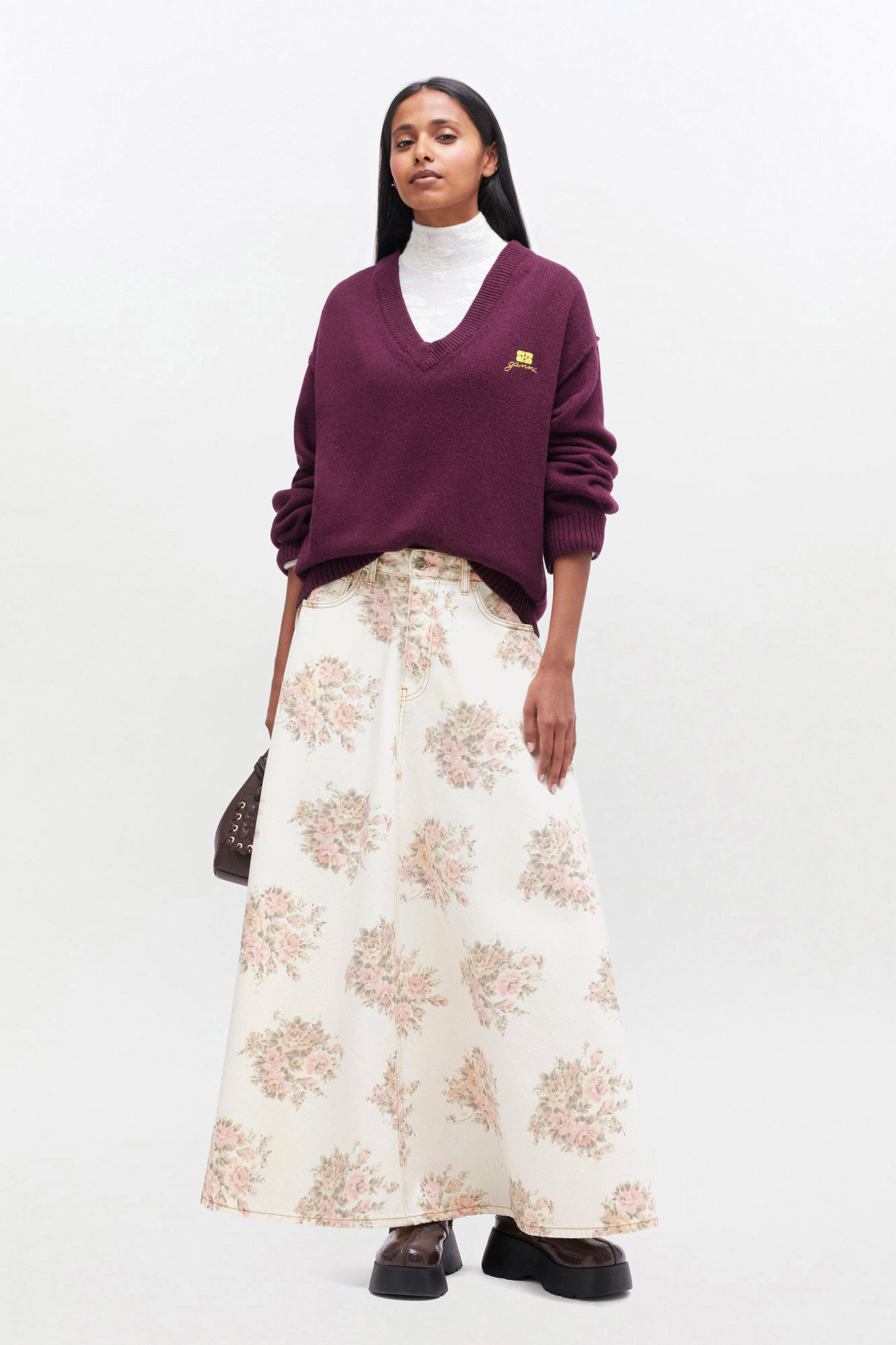 BURGUNDY WOOL MIX V-NECK SWEATER - 2