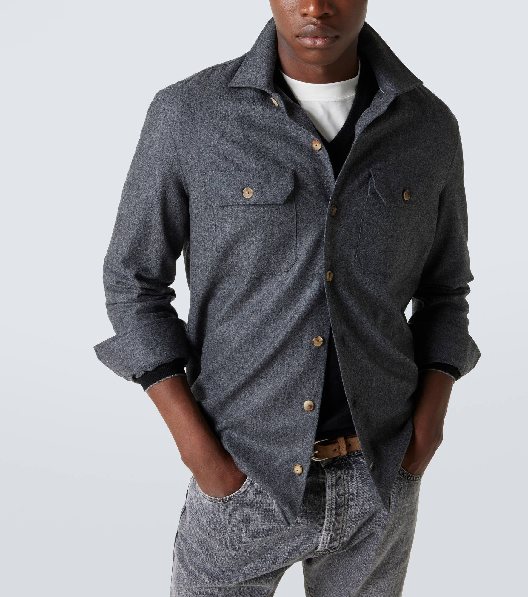 Virgin wool flannel overshirt - 5