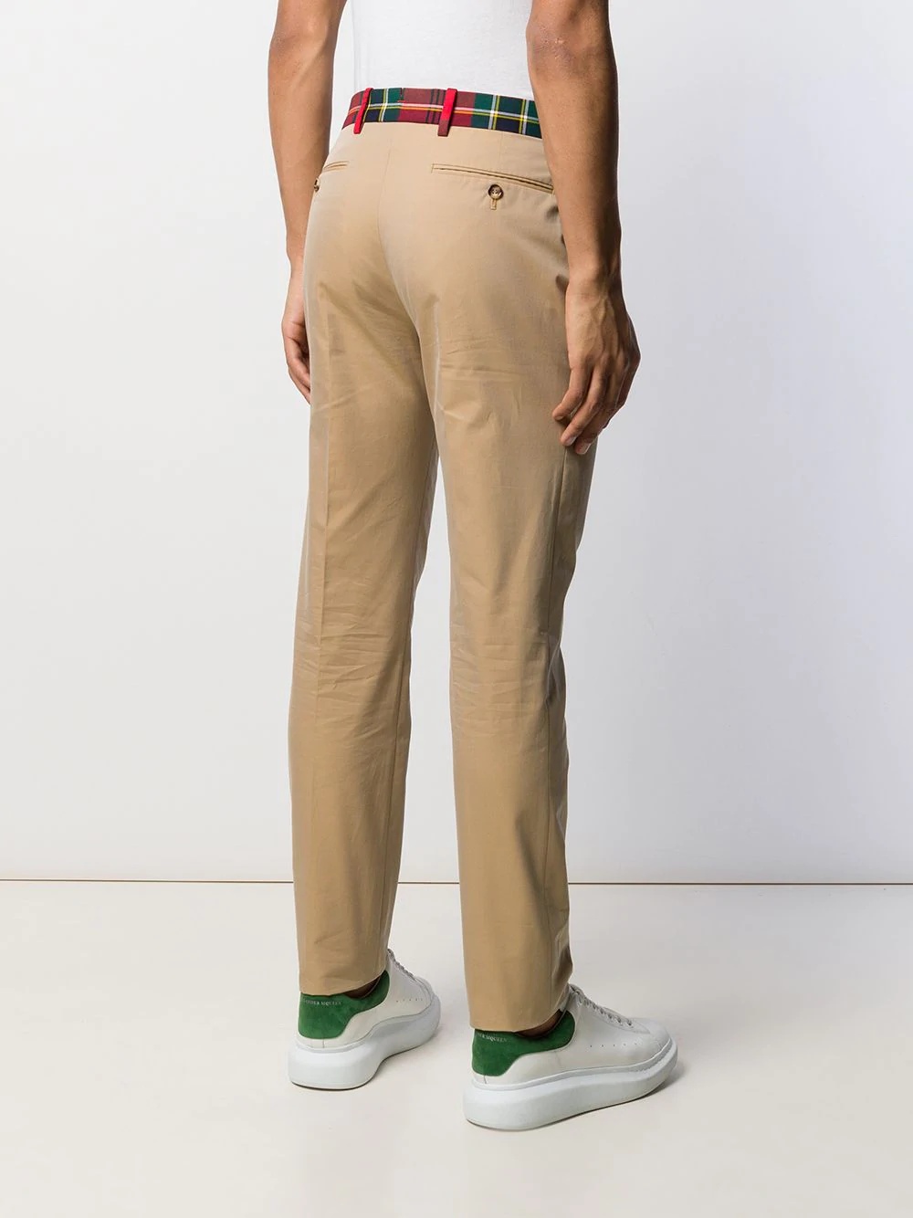 tartan trim chino trousers - 3