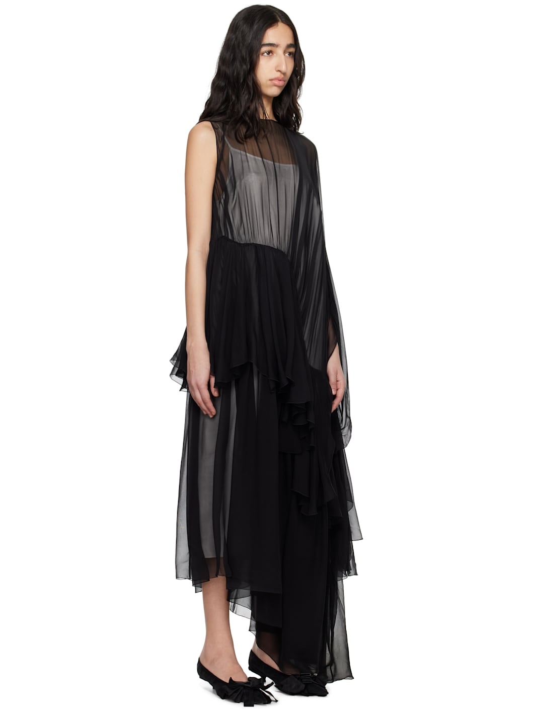Black & White Extended Ruffle Maxi Dress - 2