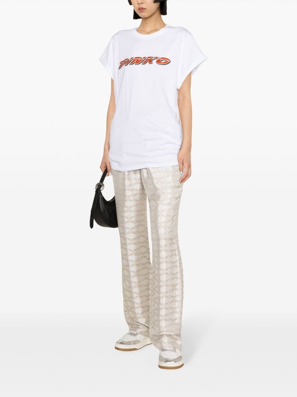 rhinestone-logo cotton T-shirt - 3