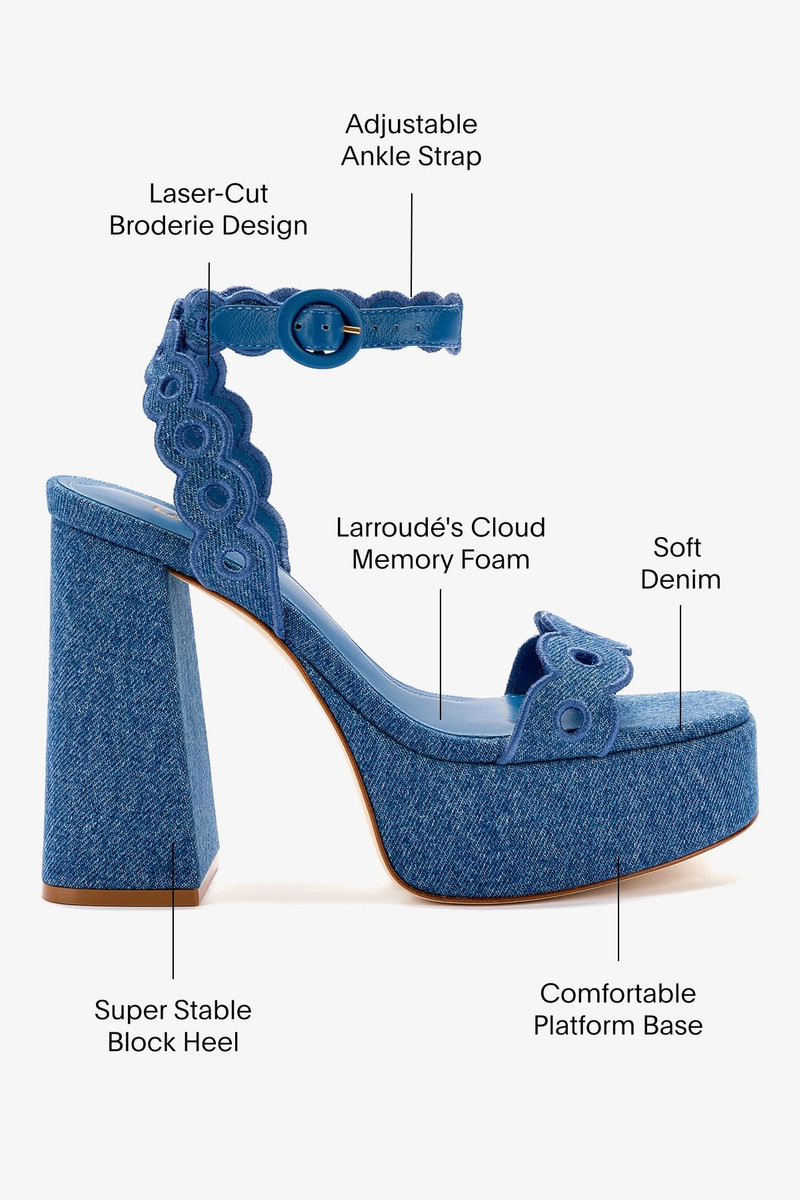 Dolly Broderie Sandal In Blue Stoned Denim 5