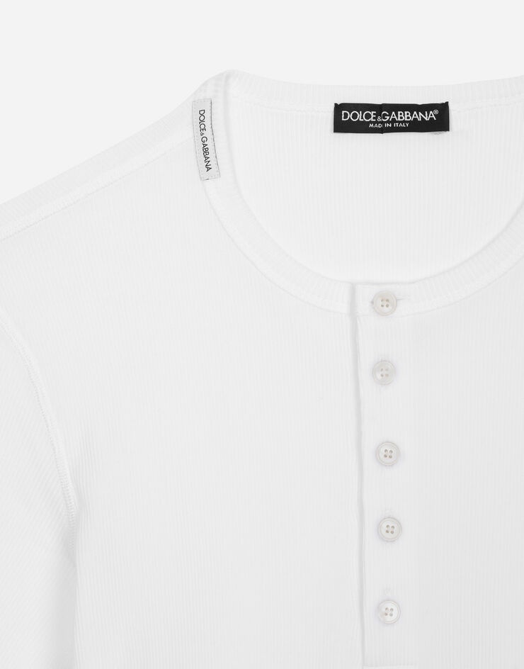 Fine-rib cotton granddad-neck T-shirt - 3