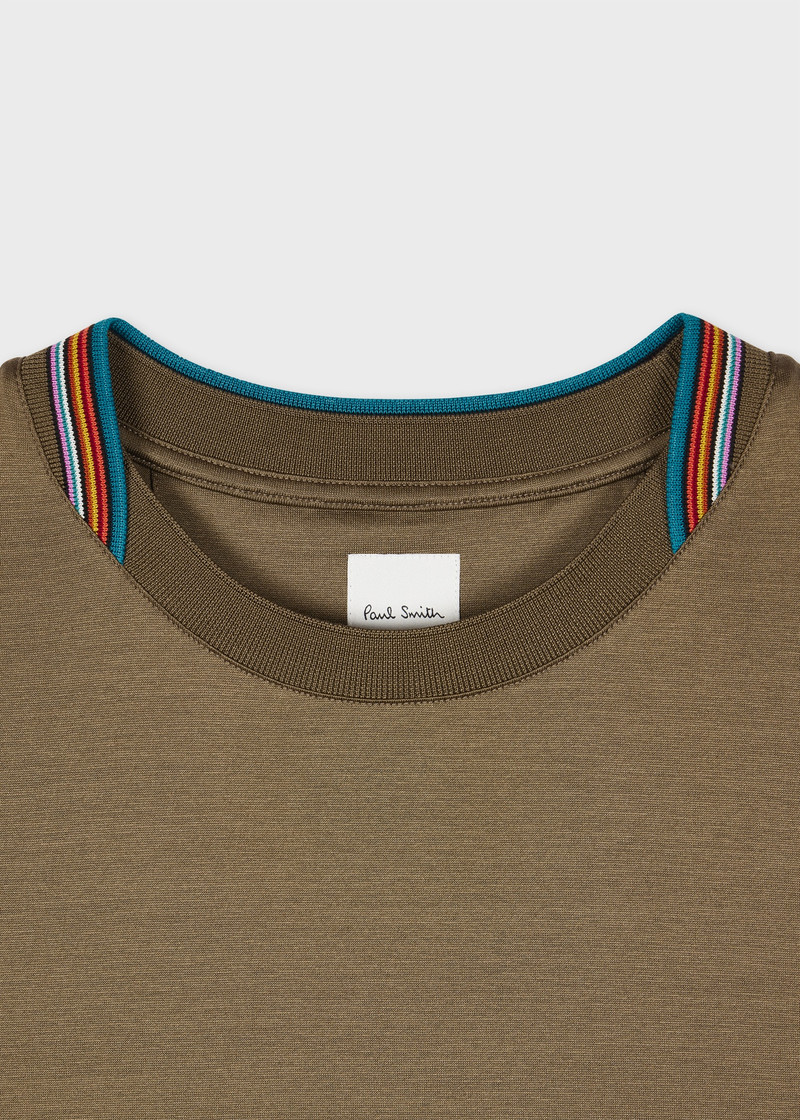 Paul Smith Dark Khaki Mercerised Cotton 'Signature Stripe' Trim T-Shirt outlook