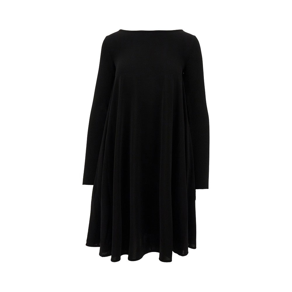 VISCOSE DRESS WITH RIBBED SLEEVES - 1