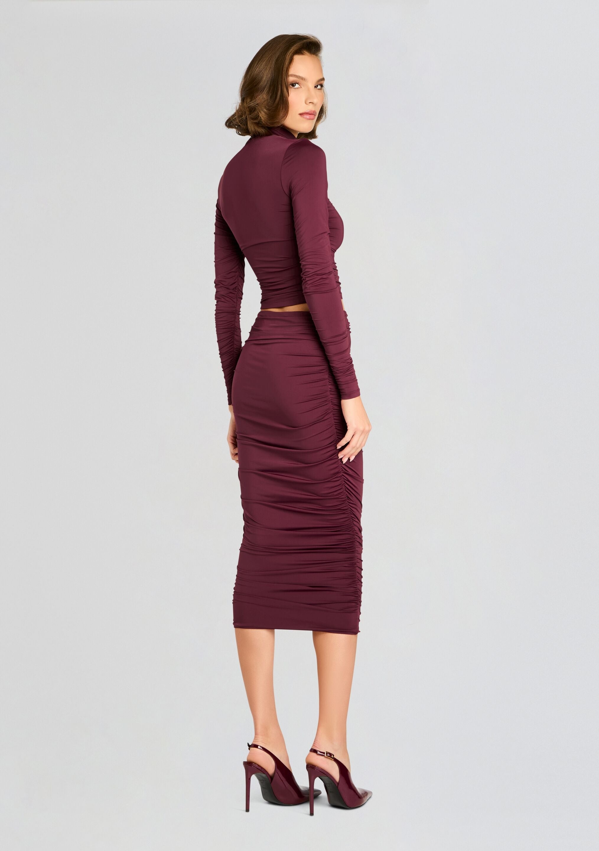 DARCY MID RISE RUCHED MIDI SKIRT - 4