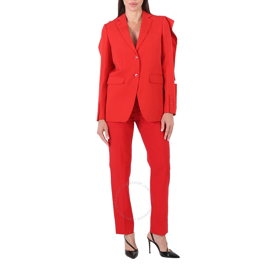 Burberry Ladies Bright Red Grain De Poudre Wool Panel Detail Tailored Blazer Jacket - 6