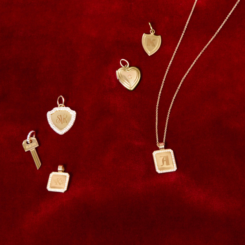 Small Gold Initial Crest Necklace 7