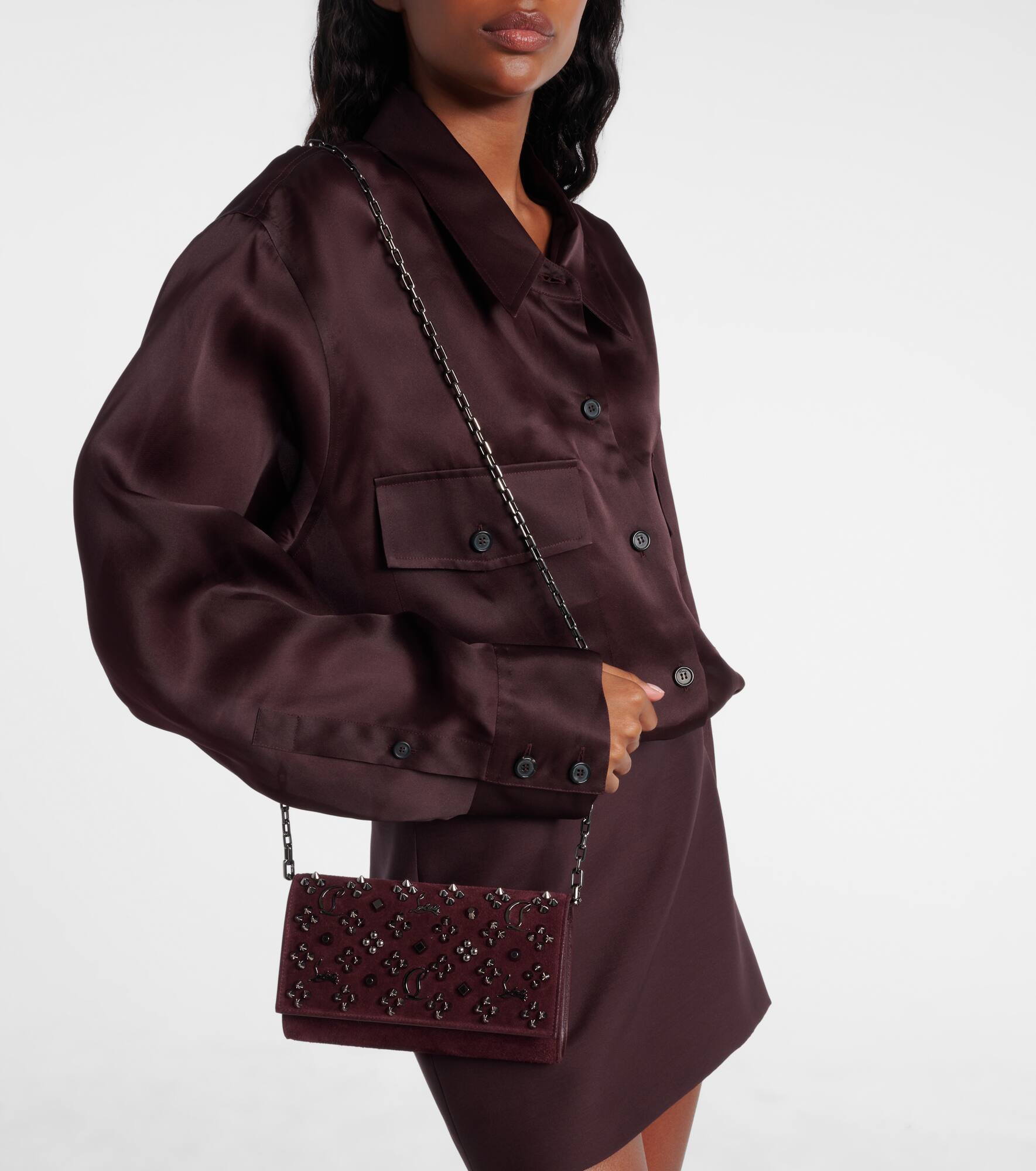 Paloma studded suede wallet on chain - 6