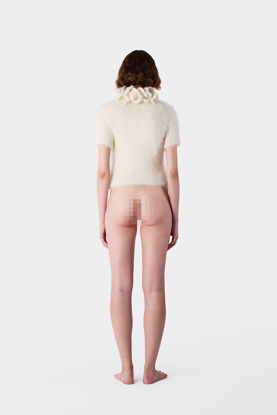HAIRY KNIT SHORTSLEEVE TOP / off white - 4