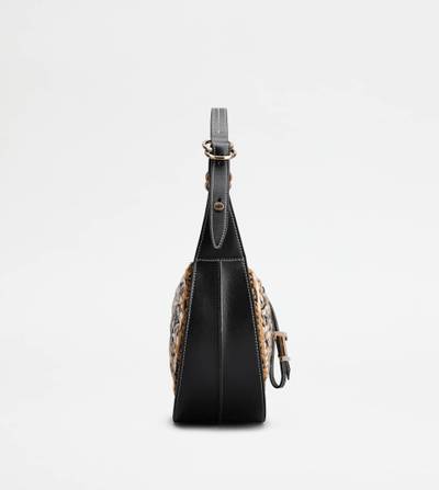 Tod's T TIMELESS HOBO BAG IN LEATHER AND WOOL SMALL - BLACK, BROWN outlook