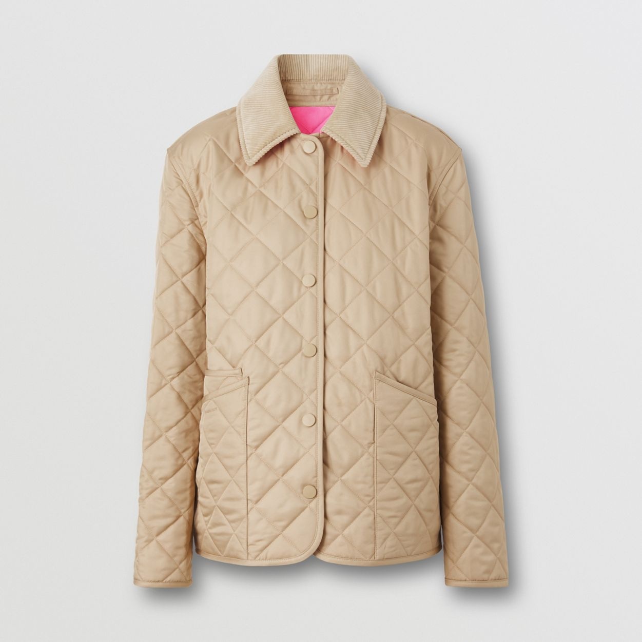 Corduroy Collar Diamond Quilted Barn Jacket - 1