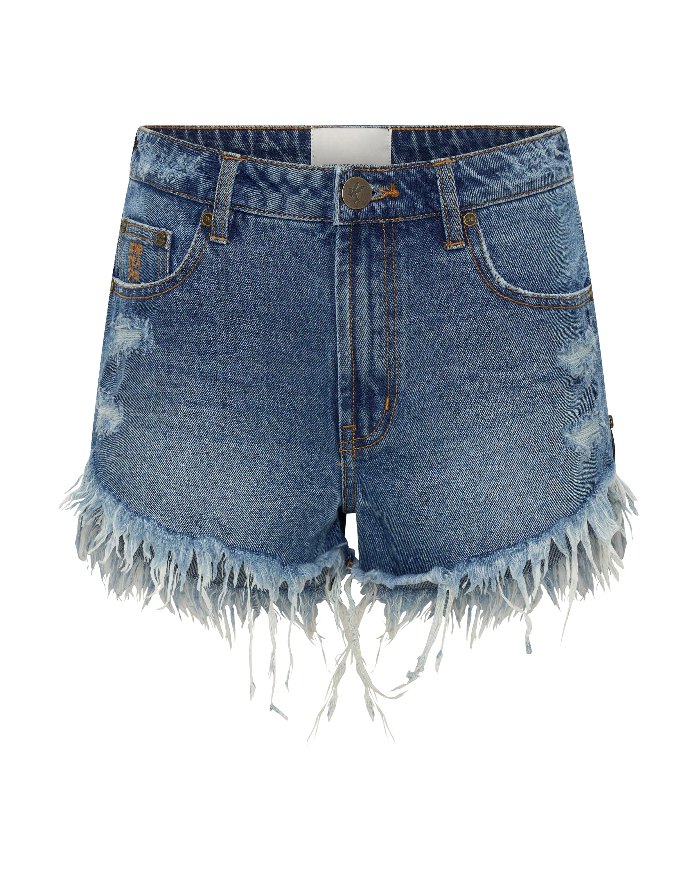 Outlaws Mid Waist Mid Length Denim Shorts - Badlands Blue - 1