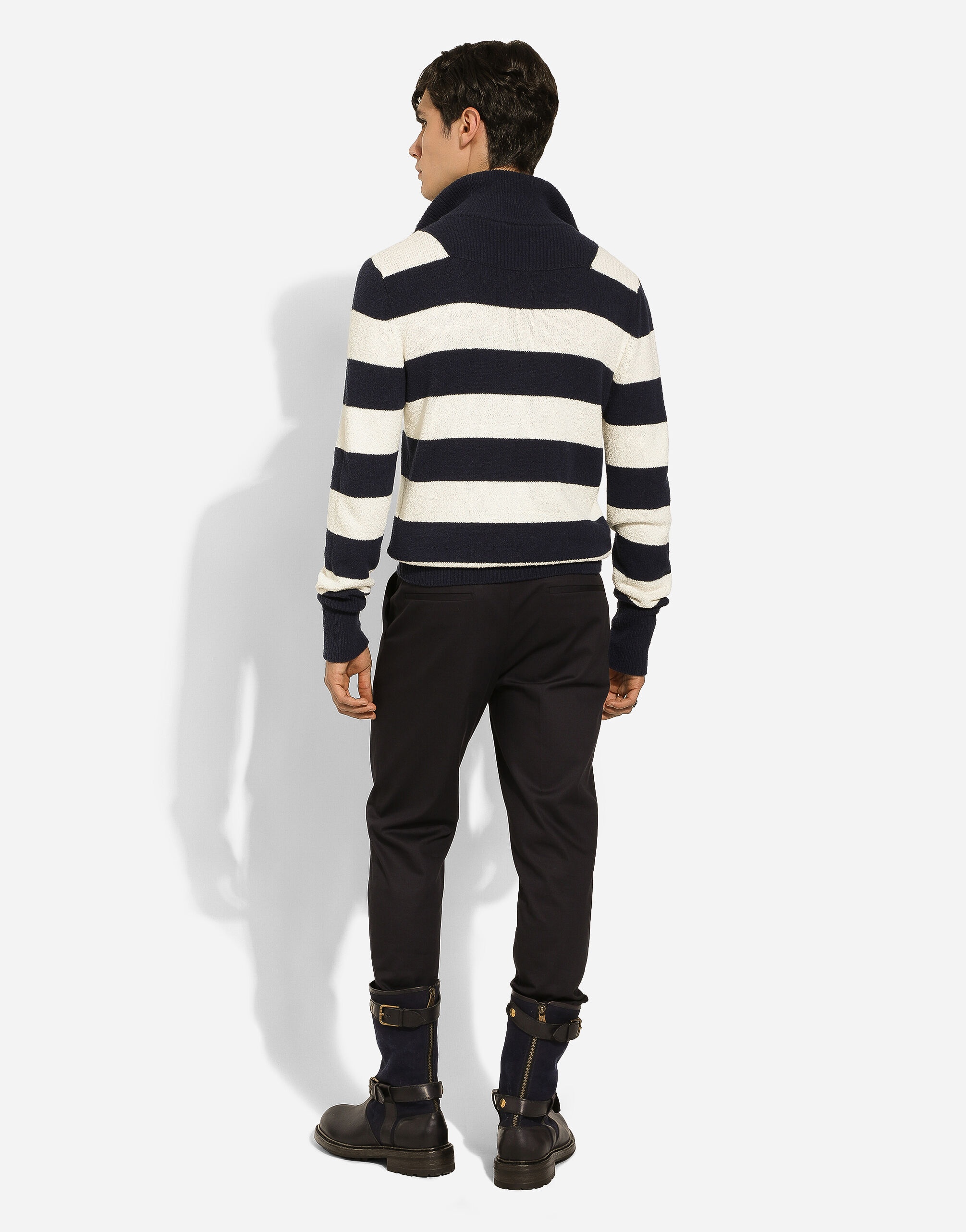 Striped cotton pullover with zipper - 3
