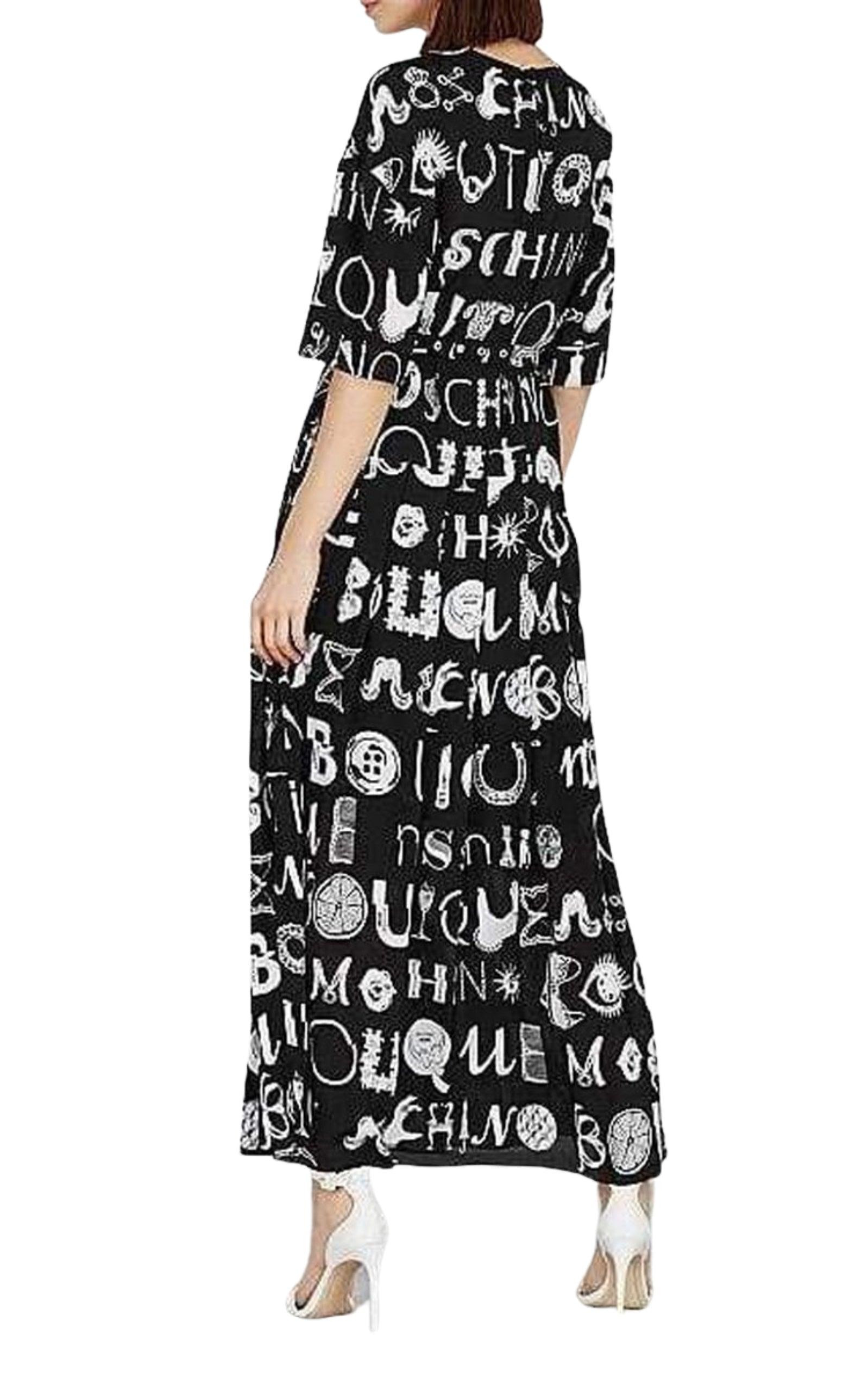 Black Typography-Print Silk Blend Maxi Dress - 4