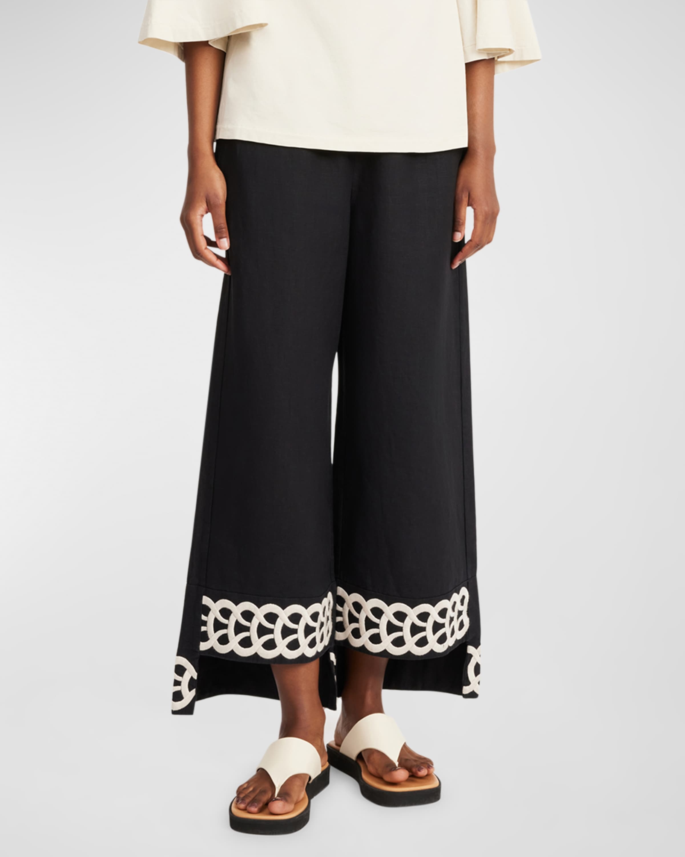 Mirabellos Embroidered Linen Step Pants - 1