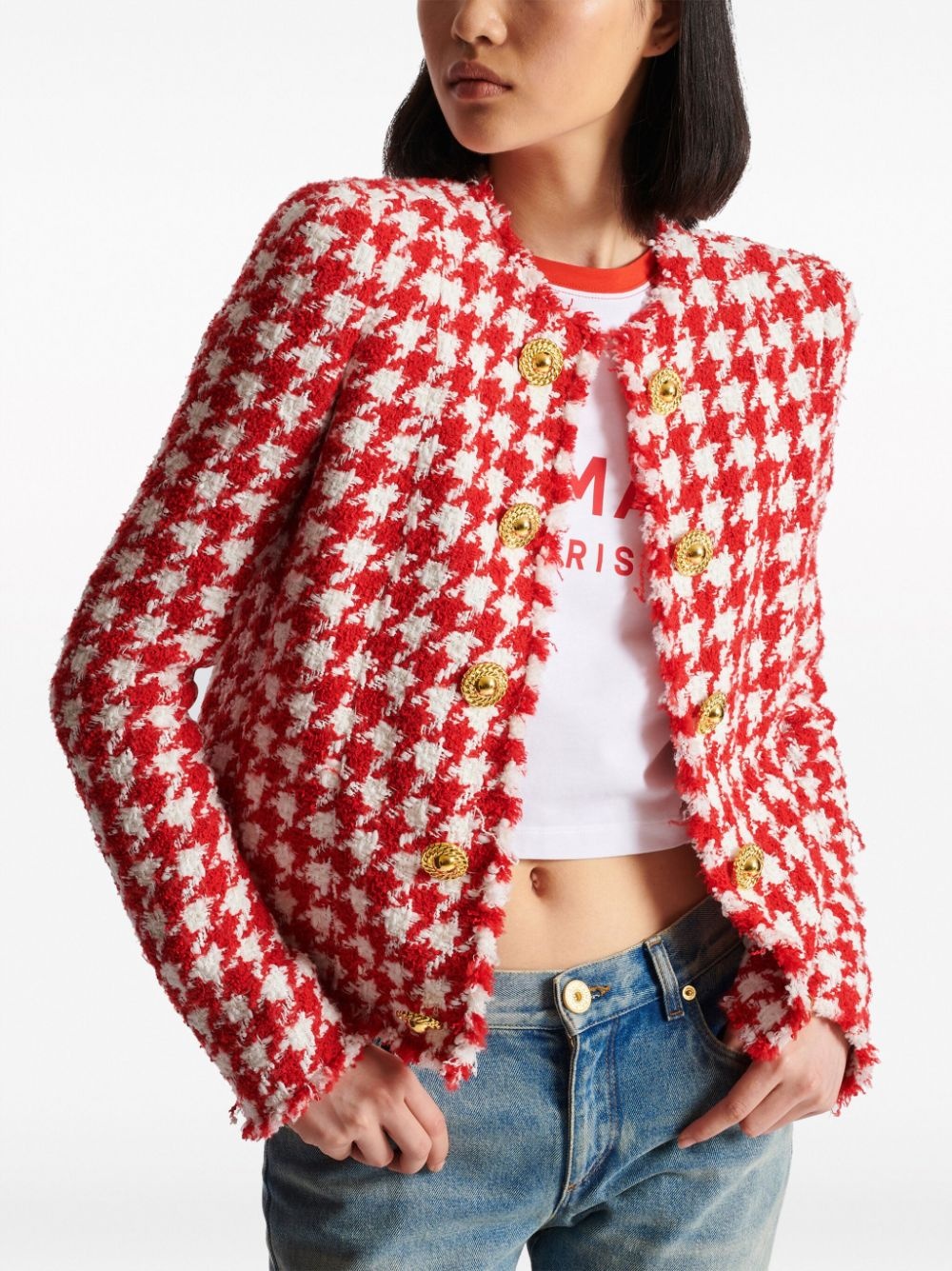 houndstooth-pattern tweed jacket - 6