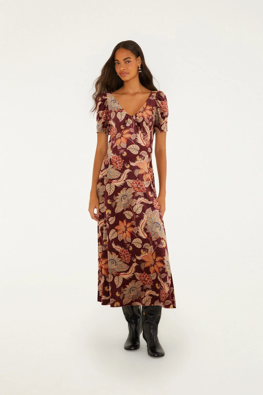 Delhi Floral Short Sleeve Velvet Maxi Dress - 1