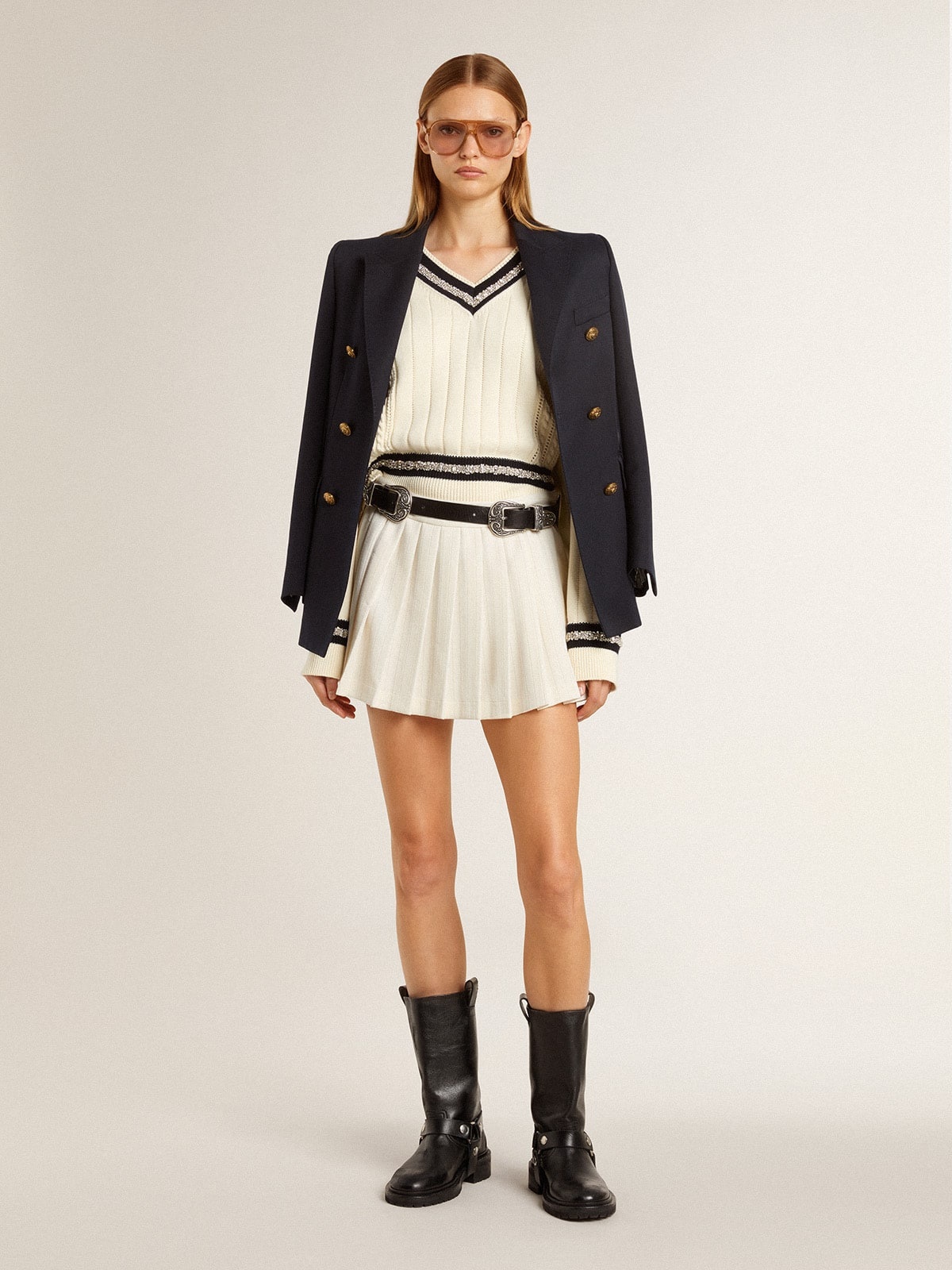 White pleated Star miniskirt - 3