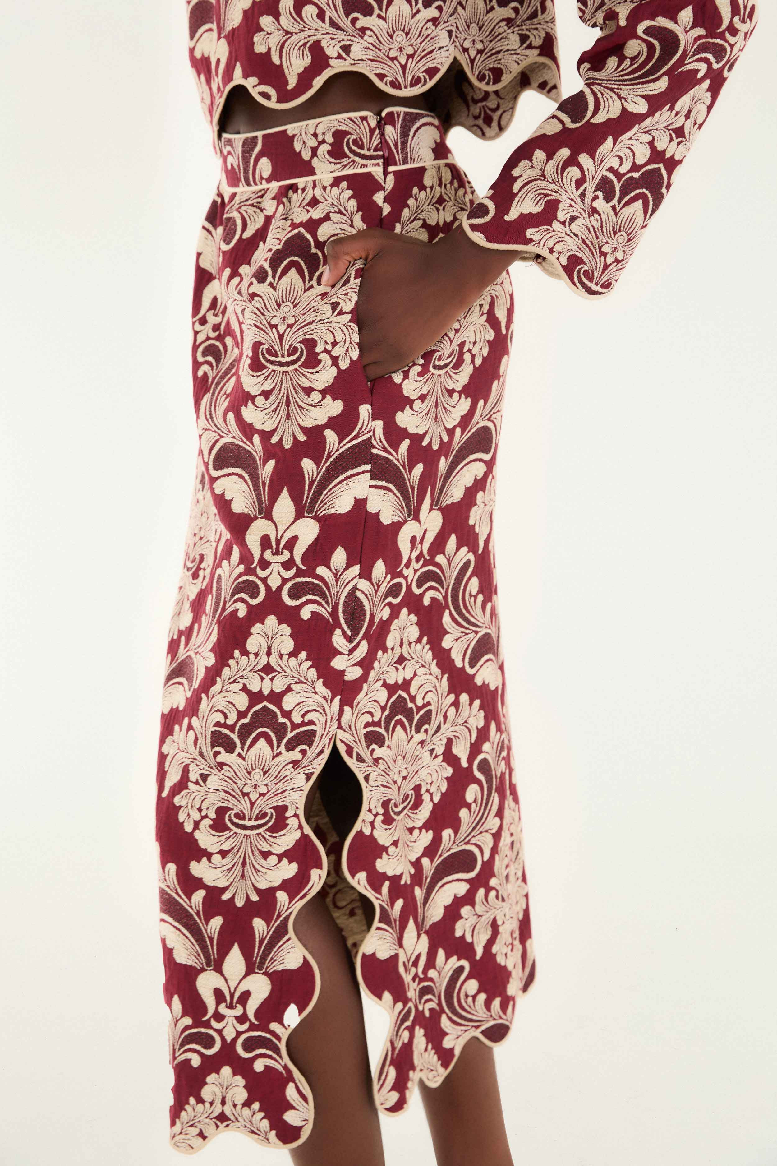 Bicolor Jacquard Waves Midi Skirt - 4