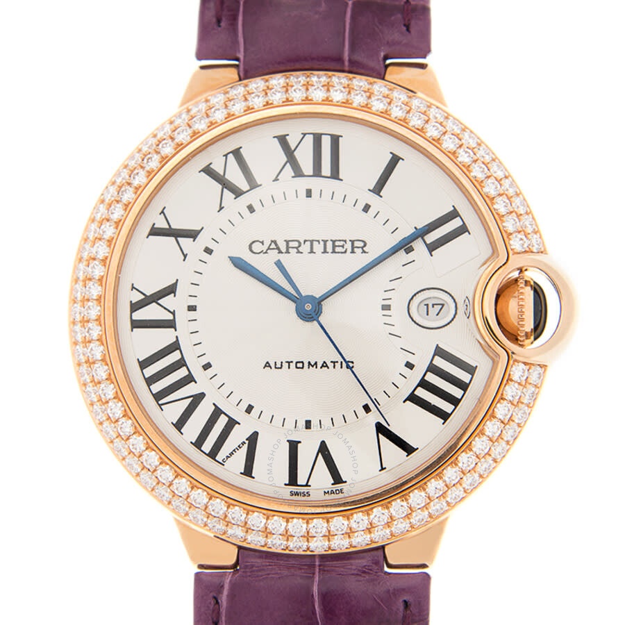 Cartier Ballon Bleu Silver Dial 18kt Rose Gold Diamond Bezel Automatic Men's Watch WE900851 - 1