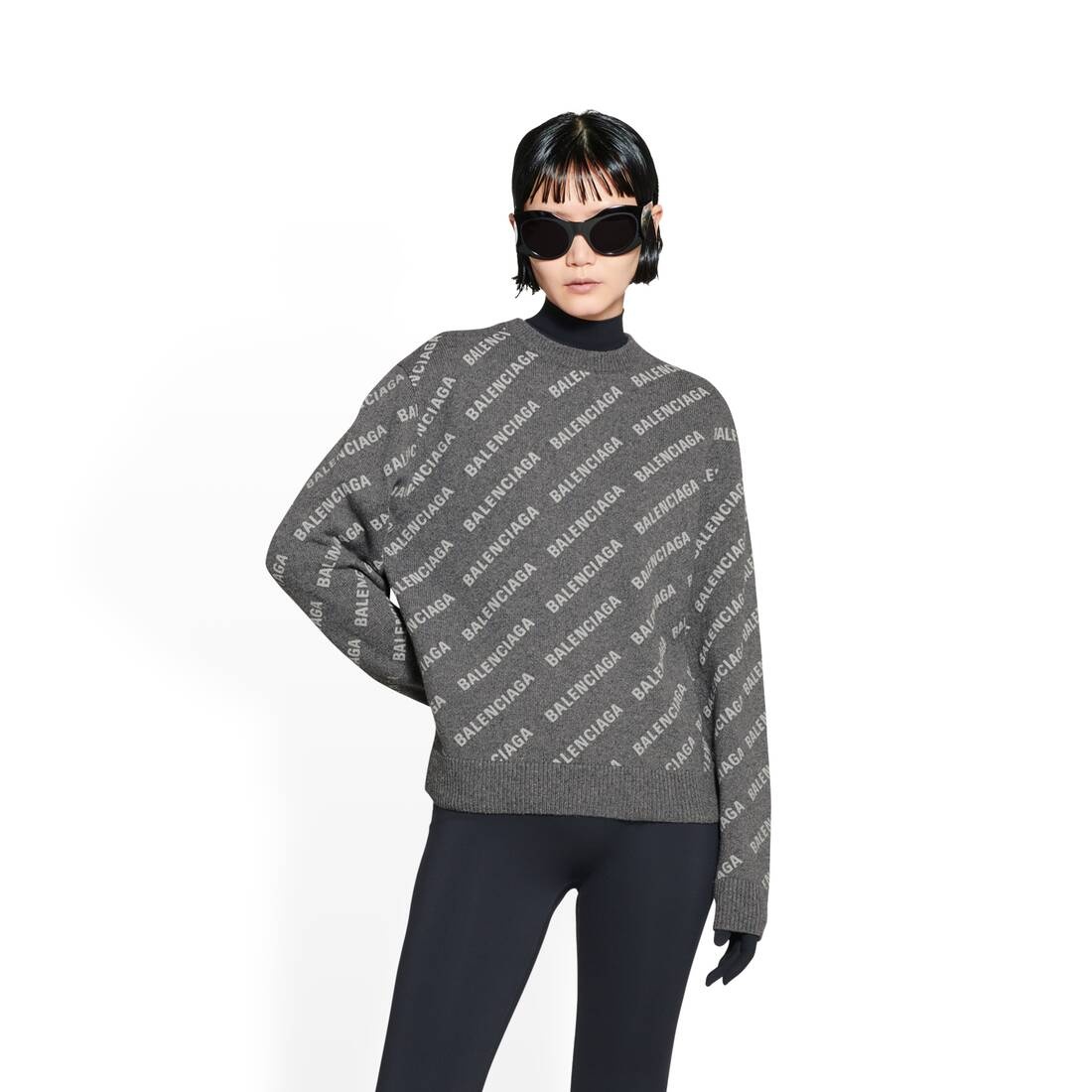 Women's Mini Allover Logo Sweater in Grey - 5