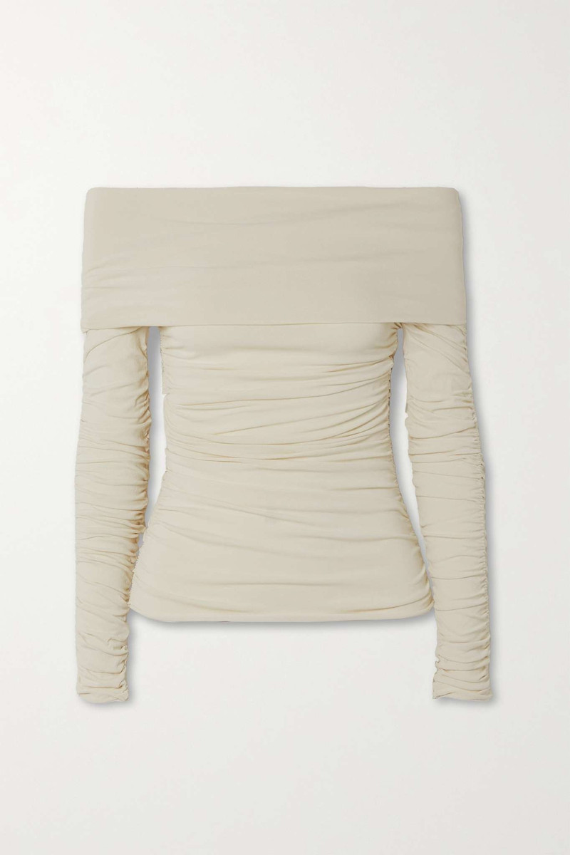 Zuri off-the-shoulder ruched jersey top 1