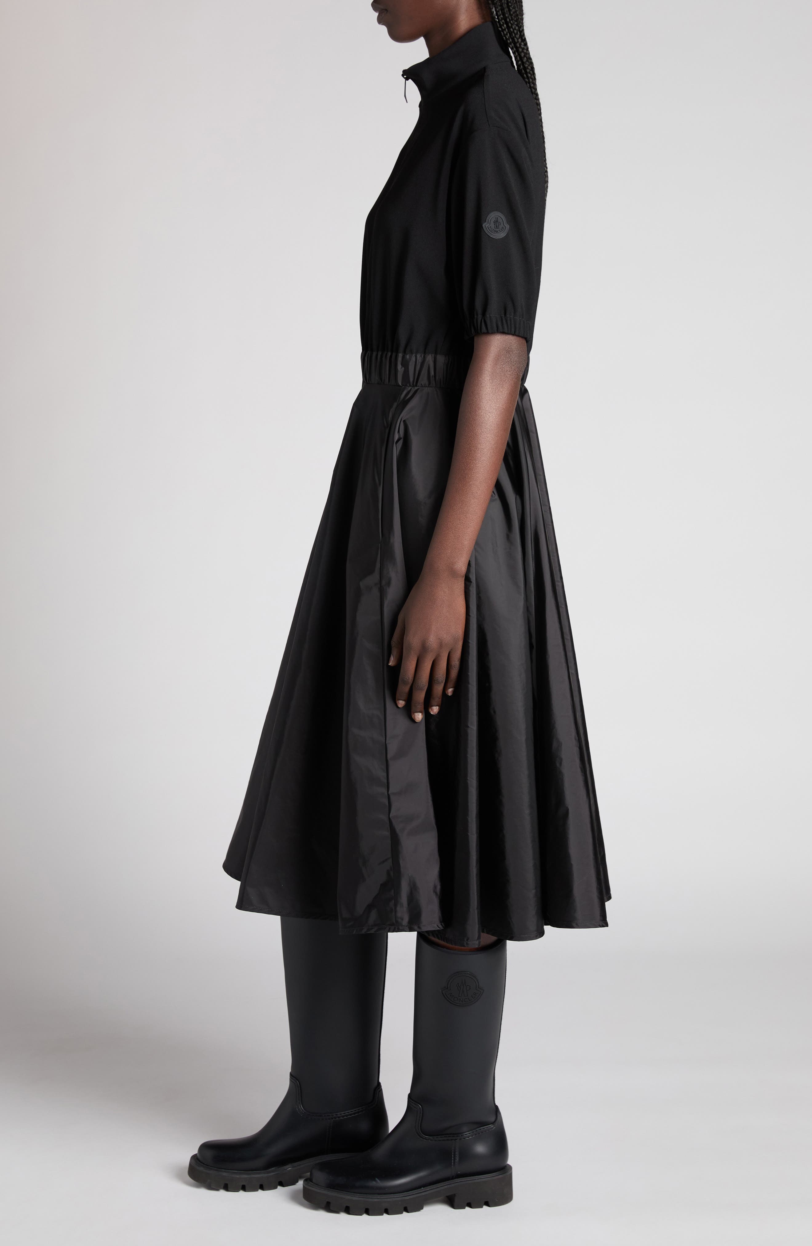Moncler Mixed Media A-Line Dress in Black at Nordstrom - 3