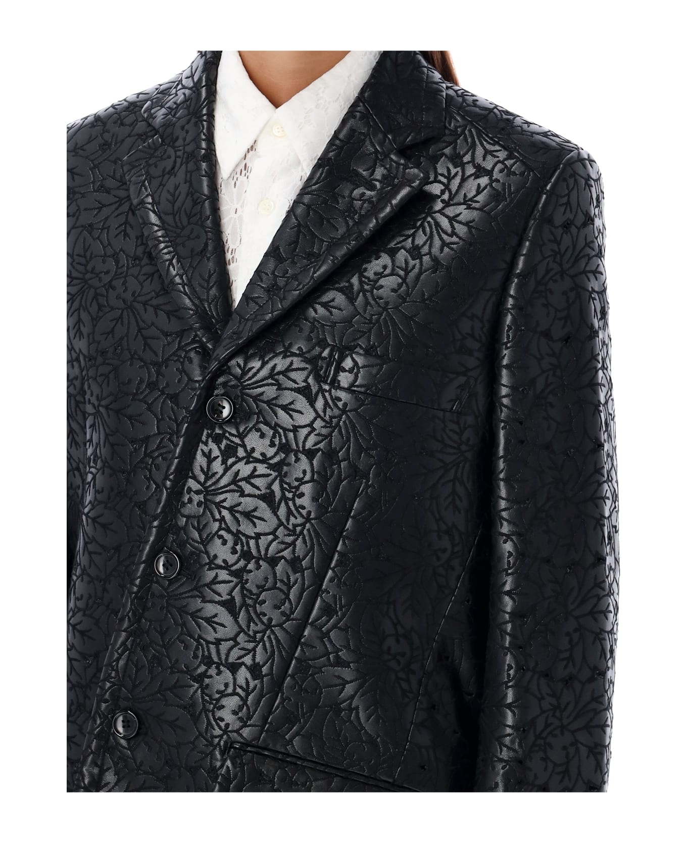 Embossed Floral Pattern Blazer - 3